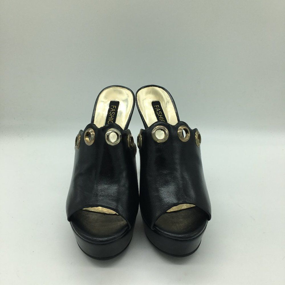 Black Women Open Toe Mules Platform Chunky High Heels Sandals